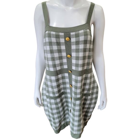 Coco & Shay Plus 2X Knit Jumper Dress Sage Green Gingham Plaid Cottagecore - Picture 1 of 9